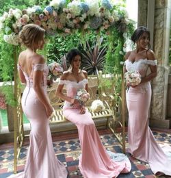 Blush Pink Mermaid Bridesmaids Dresses 2020 Off Shoulder Backless Lace Appliques Maid of Honour Wedding Guest Party Gowns Custom8201960545