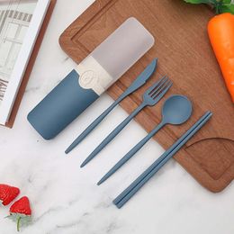 Dinnerware Sets Portable Tableware Fork Spoon And Chopsticks Set Storage Box Five Piece Circle Table Mats Teal Plate 6