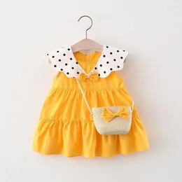 Girl Dresses Clothes Girls 0-3old Summer 90% Cotton Dress With Bag Solid Princess 73-100 Children Kids Clothing Baby Dot