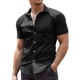 Men's Casual Shirts Summer Shirt Tops Fitness Formal Mens Muscle Short Sleeve Solid Colour Sports T-Shirt Blouse