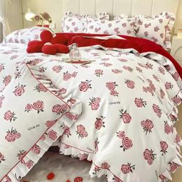 Bedding Sets King Size Set Cotton Red Wedding Floral Printed Bed Linen Duvet Cover Sheets And Pillowcases