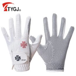 Gloves TTYGJ Golf Women's Gloves PU Leather Left and Right Hand 1 Pair of Breathable Silicone Particles Antislip Gloves