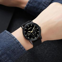 Wristwatches Men Wrist Watch Stylish Men's Quartz With Three Small Dials Adjustable Faux Leather Strap High Accuracy For Business