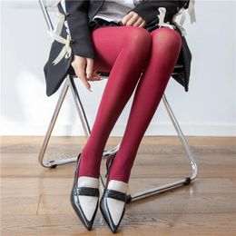 Women Socks Wine Red High Elastic Matte Velvet Pantyhose Spring And Autumn Non-Transparent Flesh Solid Colour Stockings S