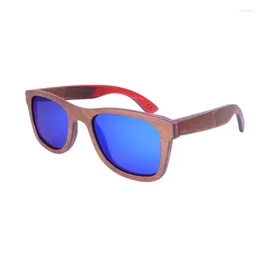 Sunglasses BerWer Skateboard Wooden Brown Frame With Coating Mirrored Wood Sunglass UV 400 Protection Lenses