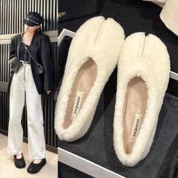 Boots Luxury Lambwool Moccasins Femme Winter Cotton Shoes Women Warm Plush Loafers Comfy Curly Sheep Fur Flats Woman Flat Boots