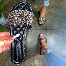Slippers Bling Rhinestone Crystal Slides Women Summer Flat Shoes Sewing Sliders Womens Wholesale Ins Trending 202201I7R0 H240322