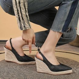 Sandals RYAMAG Summer Platform Shoes Women High Heels Fashion Ladies Pumps Elegant Woman Wedges Shoes Black Pointed toe Plus Size 42