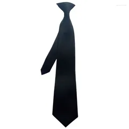 Bow Ties 50x8cm Mens Uniform Solid Black Color Imitation Silk Clip-On Pre-Tied Neck Drop