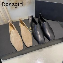 Loafers Donegirl 2023 New Women Fashion Spring Summer Leather Square Headed Solid Flats Work Shoes Casual Versatile Loafer Female Chic