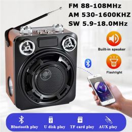 Speakers Mini Portable FM AM SW Radio Strong Signal Radio Receiver Bluetooth Speaker with Flashlight TF USB MP3 Music Player Rechargeable