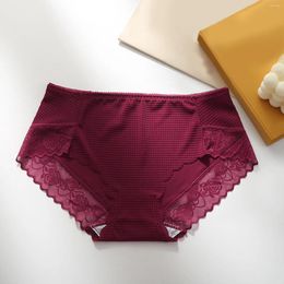 Women's Panties Ice Silk Seamless For Women Plus Size Mid Waist Breathable Jacquard Lace Briefs Lingerie Cotton