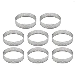 Baking Tools 8Pcs Stainless Steel Tart Ring Heat-Resistant Perforated Cake Mousse Round Double Rolled Metal Mould 8cm