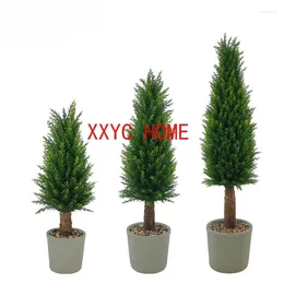 Decorative Flowers Artificial CypressCement Flowerpot Large Faux Tree Potted Plants Indoor Garden El Office