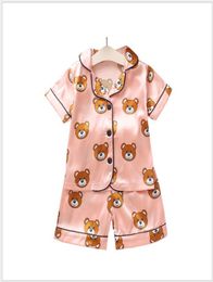 2019 New Summer Children039s Pajamas Sets Boys Girls Cartoon Bear Home Wear Kids TwoPiece Set ShortSleeved Suit Child Home Cl8312856