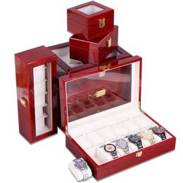 Supply 2/3/5/6/10/12 Slots Watch Box Organizer Piano with Baking Paint Wooden Jewelry Storage Case Men Glass Top Watches Display Boxes
