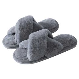 Slippers Faux Fur Home Women Winter Indoor Fluffy Plush Slides Cross Band Warm Open Toe House Bedroom Shoes01YO33 H240322VTRI H240322