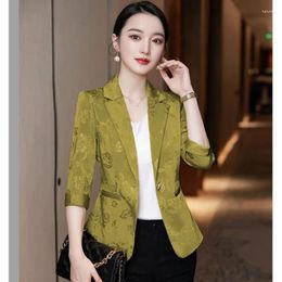 Women's Suits Spring Summer Thin Slim Blazer Jacket Women Fashion Jacquard Three Quarter Suit Coat Office Female Professional Outwear 5XL