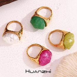 Elegant Stainless Steel Colourful Acrylic Resin Metal Alien Ring for Women Girl Vintage Jewellery Gift HUANZHI 240312