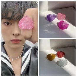 Korean Stray Kids Lee Know Same Pink Love Ring Acrylic Fashion Accessories 3 Piece Set INS Womens Jewellery 240312