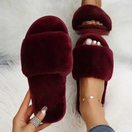 Slippers Winter Womens Home Fur Anti slip Casual Indoor Flat Shoes Flip Warm Solid Colours H2403258