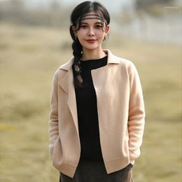 Women's Knits Autumn Winter Pure Wool Sweater Women Suit Lapel Cardigan Fashion Casual Knit Tops Loose Cashmere Jacket