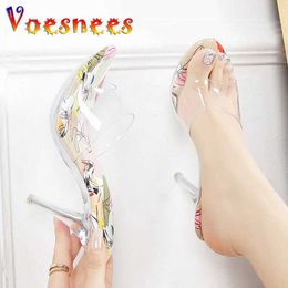 Dress Shoes Women Summer Pointed Toe High Heels Pumps 8CM Crystal Transparent Sandals Wearing Stylish Color Slippers On The Outdoors H240325