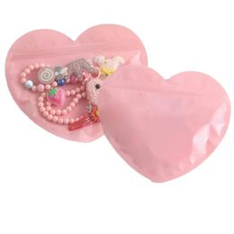 Resealable Heart Shape Flat Plastic Zip Lock Bags Front Clear Valentine Candy Jewelry Gifts Hairpin Storage Pack Pouches