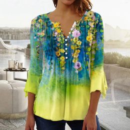 Women's Blouses Women Summer Printing Trendy Sexy Button Cardigan 7 Sleeve Shirt V Neck Casual Fitted Tunic Clothes Tops