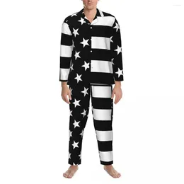 Men's Sleepwear Pajamas Man American Flag Leisure Black And White 2 Piece Loose Pajama Set Long Sleeve Kawaii Oversize Home Suit