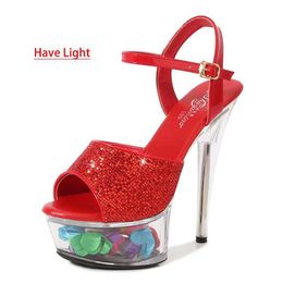 Dress Shoes Party Light Up For Women Summer Glowing Stripper Sandals Nightclub Transparent Platform High Heel Steel Tube Dancing H240321FMEQ