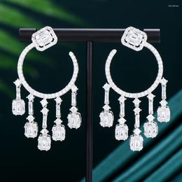 Stud Earrings GODKI 57mm Trendy Luxury Baguette Tassels For Women Wedding Cubic Zircon CZ Dubai Bridal Earring Bohemia 2024