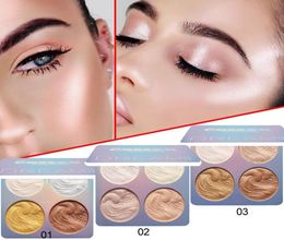 CmaaDu Shimmer Highlighter 4 Color Iluminador Face Glow Contouring Powder Palette Strengthening Silhouette Brighten Easy to Wear M6068420