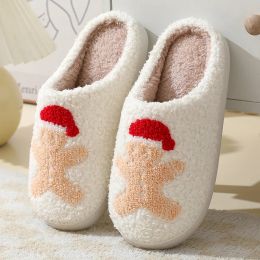 Slippers Cute Christmas Elk Slippers for Women Fun Santa Elk Gingerbread Men Cartoon Soft Plush Warm New Adults Slides