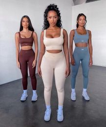 OQQ Autumn and Winter women sportswear 2 pieces sets seamless high waisted vest leggings yoga set 240306