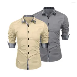 Men's Casual Shirts Slim Fit Shirt Colorblock Plaid Print Spring Single-breasted Business Cardigan Coat For Streetwear