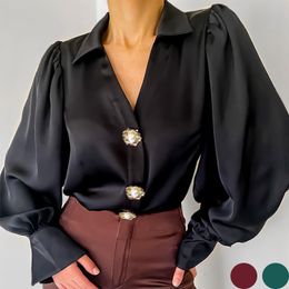 Designer's Choice Women's Casual Loose Satin Lantern Sleeve Shirt with a Small Batch Design for a Fashion forward Autumn Look