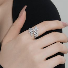 luxury gold diamond leaf designer ring for woman party 925 sterling silver 5A zirconia love rings Jewellery womens daily outfit friend gift box size opening adjustable