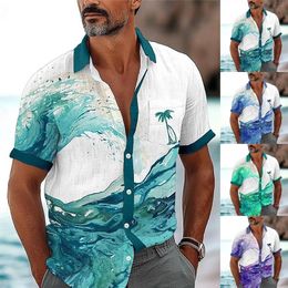 Men's Casual Shirts Vacation Hawaii 3d Printed Shirt Summer Short Sleeved Cardigan Panhandle Slim Western Tee Top