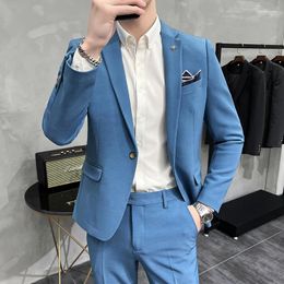 Men's Suits (Jackets Pants) Spring Quality Business Male Slim Fit Solid Colour Groom's Wedding Dress Fashion 2 Pieces Blazers 4XL