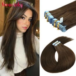 Extensions Veravicky Tape in Human Hair Extensions Invisible Straight for Women 20 Pcs/50g Seamless Skin Weft Chocolate Brown