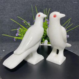 Decorative Figurines A Pair White Jade Peace Sculpture Animal Statue Gift Natural Crystals Gemstones Desktop Home Decoration