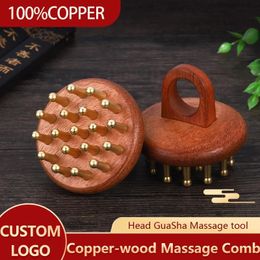 Free custom Head meridians massage comb copper wood fine tooth needling Guasha scalp relax 240313