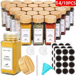 512Pcs Glass Spice Jars with Bamboo Lid Seasoning Containers Salt Pepper Shakers Organiser Kitchen Jar Set 240307