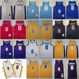 Mens Retro Basketball 8 Bryant Vintage Jerseys Throwback Shirt Team Red Blue Yellow Beige White Black Colour Embroidery For Sport Fans Breathable Top Quality On Sale