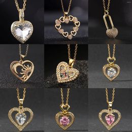 Pendant Necklaces Moon Jewelry Love Necklace With Micro Inlay Of Colored Zircon Collarbone Geometric Heart-shaped