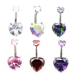 50pcs Heart Zircon Belly Bar Navel Ring Internally Threaded CZ Gem Steel 14G Fashion Body Piercing Jewellery Women 240228