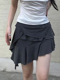 Skirts Rockmore Irregular Ruffles Stitching Mini Coquette Outfits High Waist Elastic Asymmetry Short Y2K Aesthetic Korean