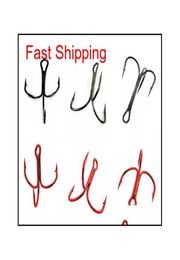 100pcs 35647 High Carbon Steel Treble Fishing Hooks Red Black Round Bent Triple Har bDI hairclippers20111040959