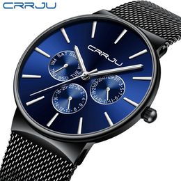 reloj hombre CRRJU Top Brand Luxury Men Watches Waterproof Ultra Thin Date Wrist Watch Male Mesh Strap Casual Quartz Clock208K